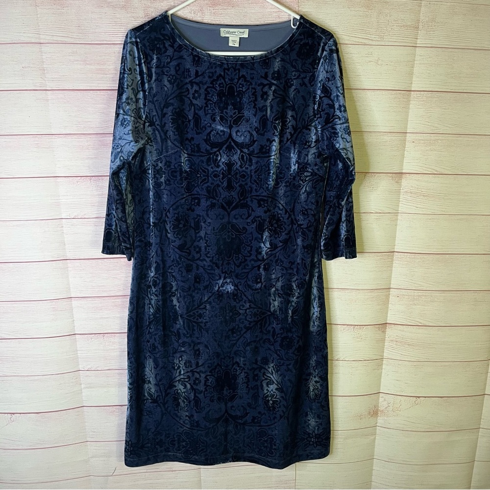 Coldwater‎ Creek Blue Printed Design Velvet Dress Size PM